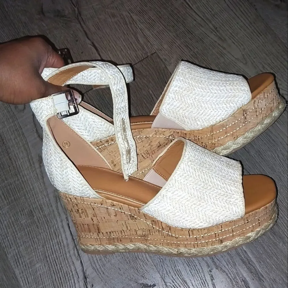 Ladies Platform Open Toe Wedge Heel Sandals sz 9